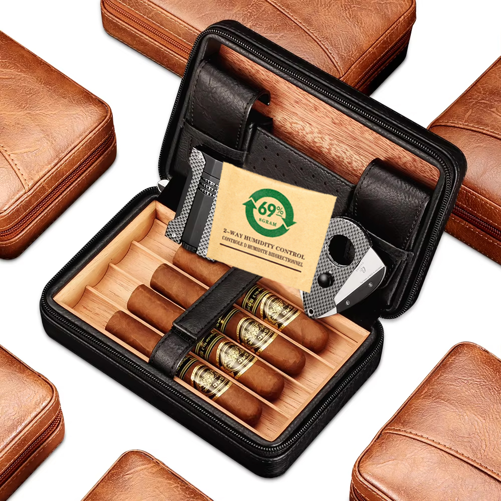 Cigar Cutter Set - GALINER Leather Cigar Humidor With Carbon