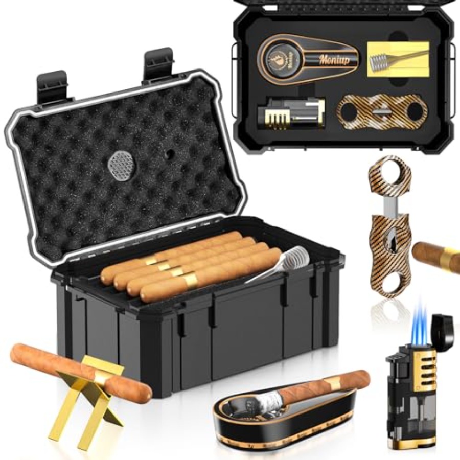 Cigar Cutter Set - Travel Cigar Humidor Set with Torch