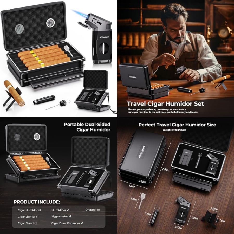 Travel Cigar Humidor Case Set, - đánh giá và giá Cigar Cutter Set
