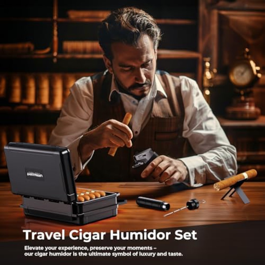 Travel Cigar Humidor Case Set, - đánh giá và giá Cigar Cutter Set