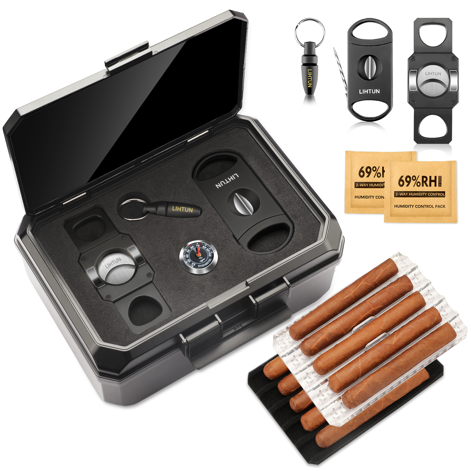 Portable Travel Humidor Box wi - đánh giá và giá Cigar Cutter Set