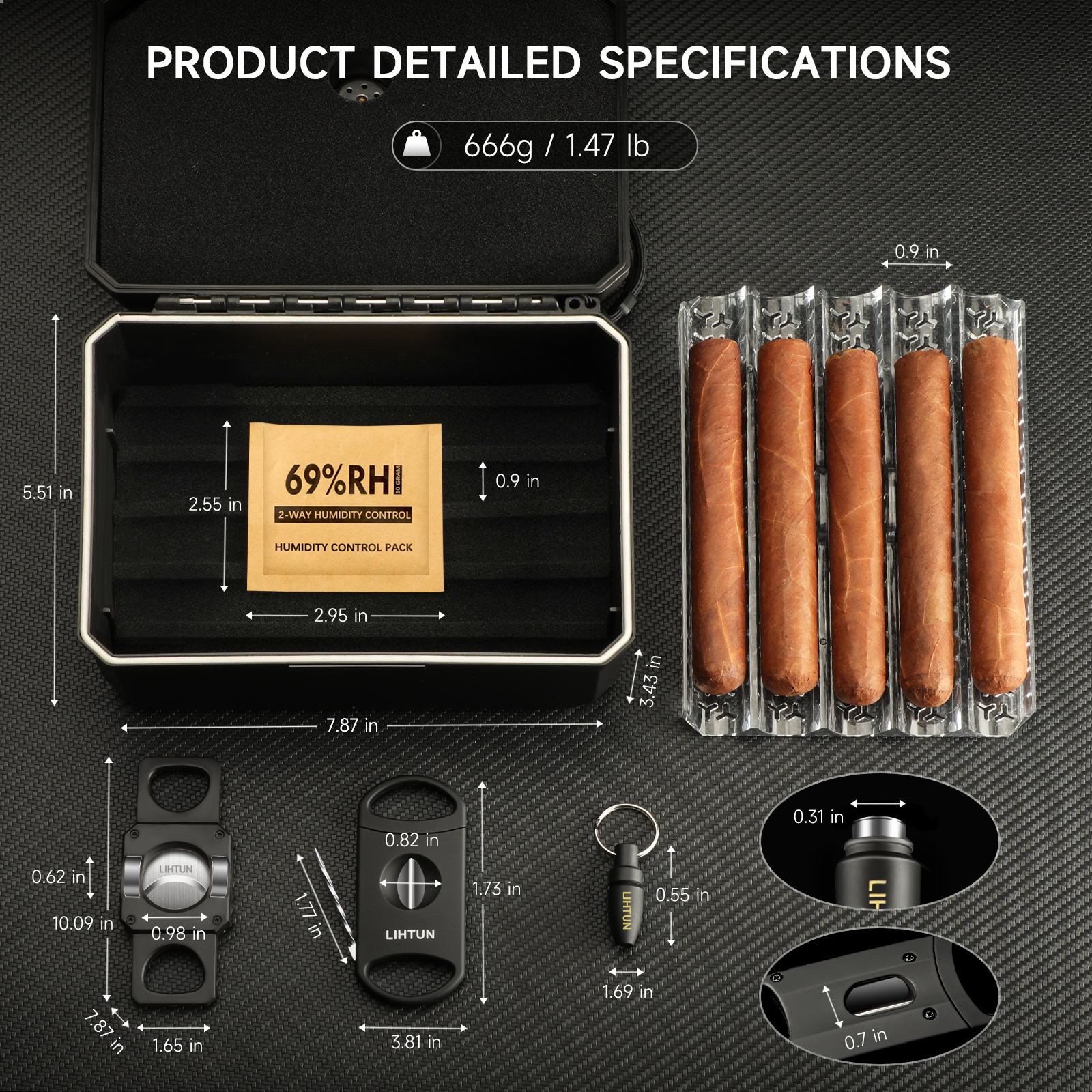 Portable Travel Humidor Box wi - đánh giá và giá Cigar Cutter Set