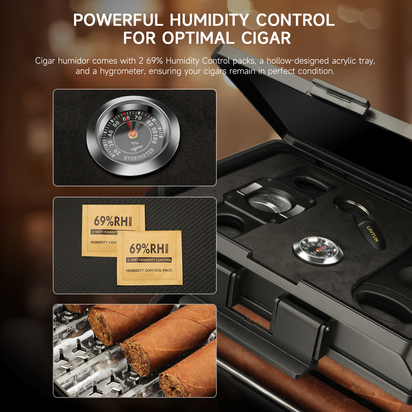 Portable Travel Humidor Box wi - đánh giá và giá Cigar Cutter Set