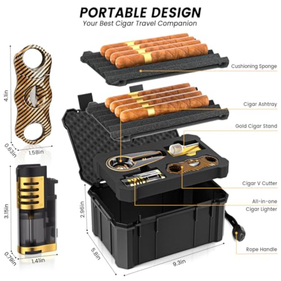 Travel Cigar Humidor Set with  - đánh giá và giá Cigar Cutter Set
