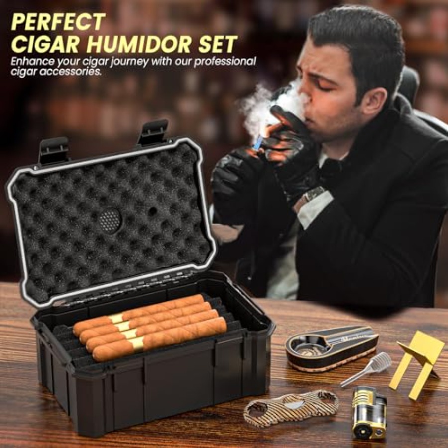 Travel Cigar Humidor Set with  - đánh giá và giá Cigar Cutter Set