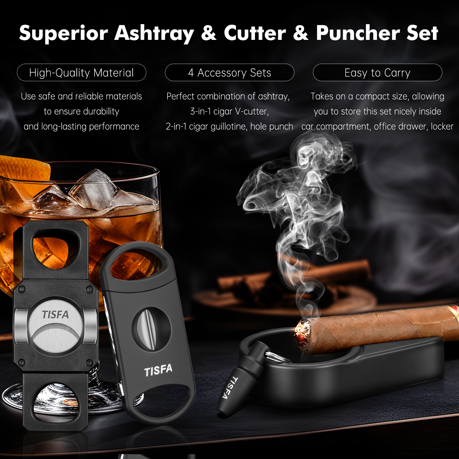Cigar Ashtray Set, Cigar Punch - đánh giá và giá Cigar Cutter Set